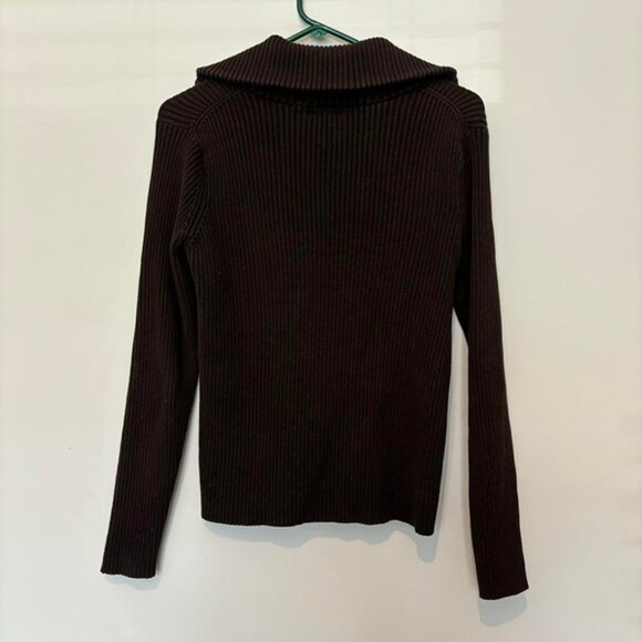 Brown ribbed evie y2k zip up sweater shirt - Picture 3 of 4